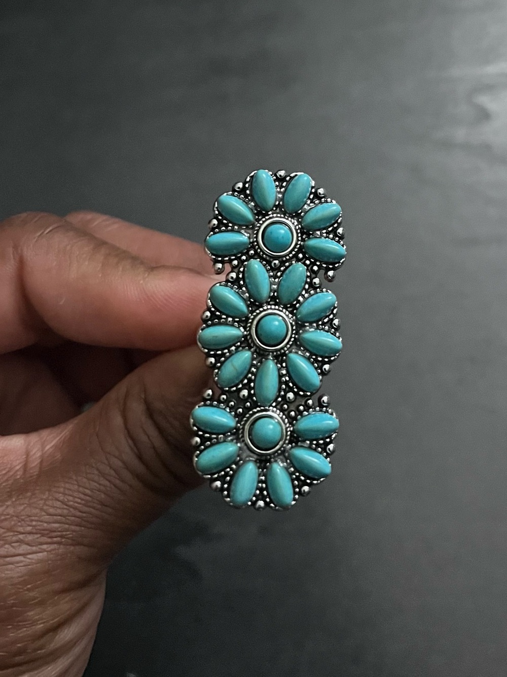 Turquoise Floral Cluster Statement Ring Size 8- Women Jewelry
